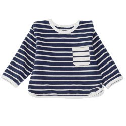 Navy/beige stribet sweatshirt med en lille kontrastlomme fra Tom&Lisa