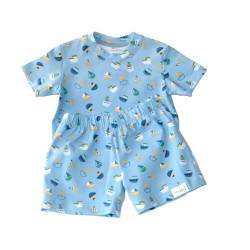2-delt sæt, Blå: T-shirt og shorts i 100% bomuld, fra Tom&Lisa
