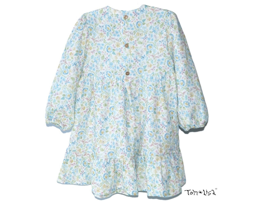 Vid sommerkjole med lange ærmer og flæsekant fra Tom&Lisa