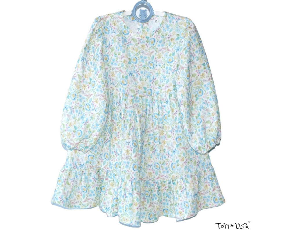 Vid sommerkjole med lange ærmer og flæsekant fra Tom&Lisa