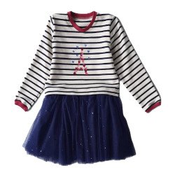 Langærmet Bretonstribet kjole med Eiffeltårnsbroderi fra Tom&Lisa