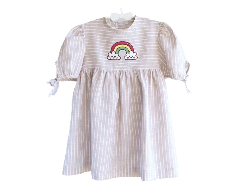 Hørkjole med regnbuebroderi i 100% hør fra Tom&Lisa