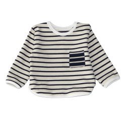 Navy/beige stribet sweatshirt med en lille kontrastlomme fra Tom&Lisa