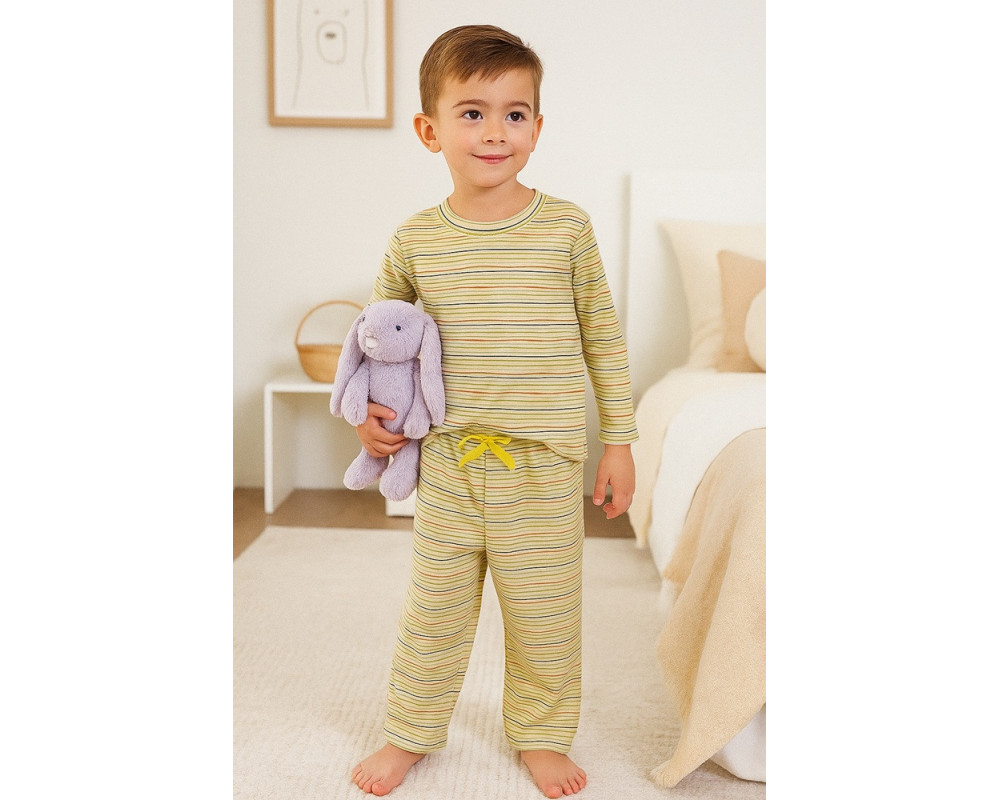 Langærmet pyjamas med vide bukser, sennep