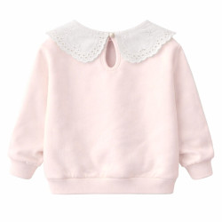 Sweatshirt med blondekrave i bomuld | Rosa pigetrøje med knap